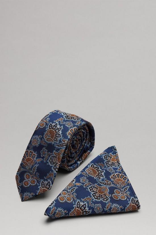 Burton Navy And Rust Paisley Tie And Pocket Square Set 1