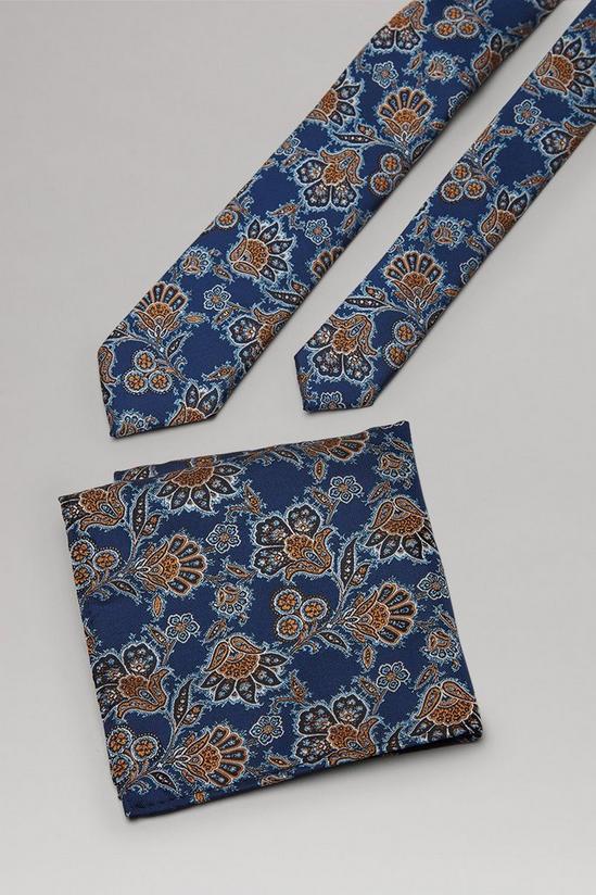 Burton Navy And Rust Paisley Tie And Pocket Square Set 2