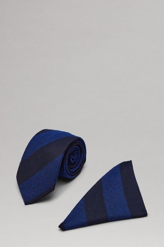 Burton Blue Stripe Tie And Pocket Square Set 1
