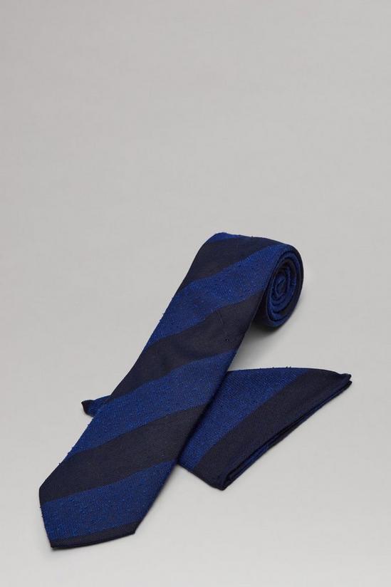 Burton Blue Stripe Tie And Pocket Square Set 3