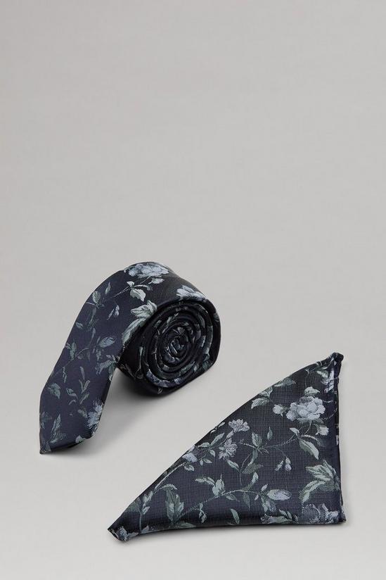 Burton Navy And Blue Floral Tie And Pocket Square Set 1