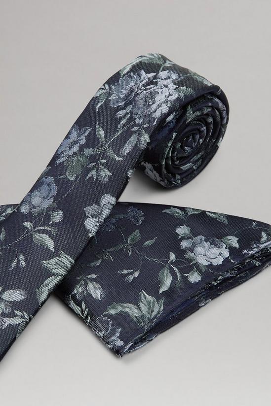 Burton Navy And Blue Floral Tie And Pocket Square Set 2