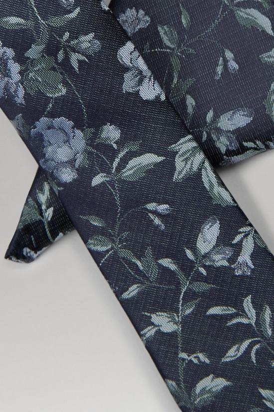 Burton Navy And Blue Floral Tie And Pocket Square Set 3