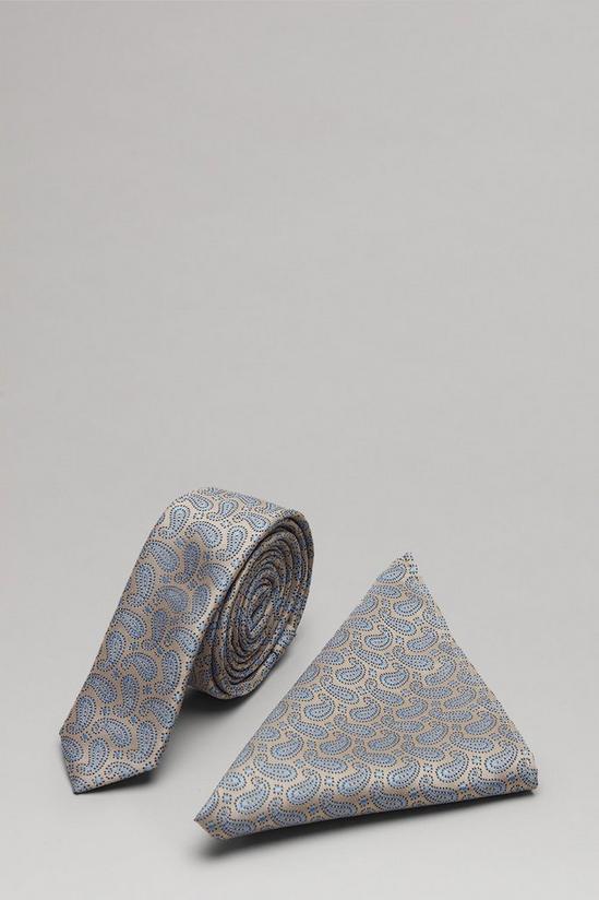 Burton Grey Spaced Out Paisley Skinny Tie And Pocket Square Set 1