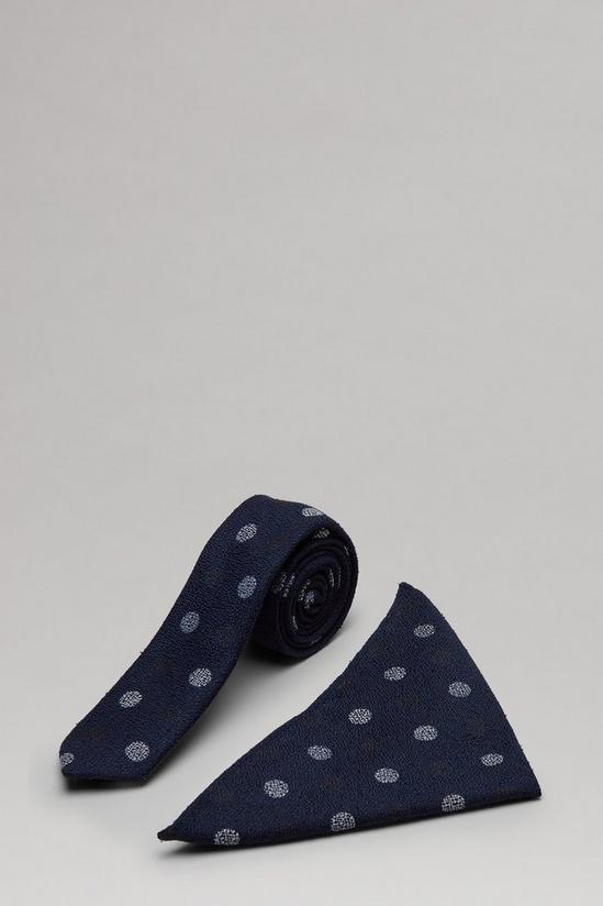 Burton Navy And White Large Spot Tie And Pocket Square Set 1