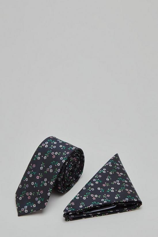 Burton Dark Based Ditsy Floral Tie And Pocket Square Set 1