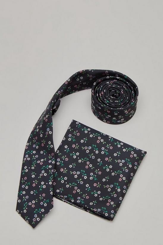 Burton Dark Based Ditsy Floral Tie And Pocket Square Set 2