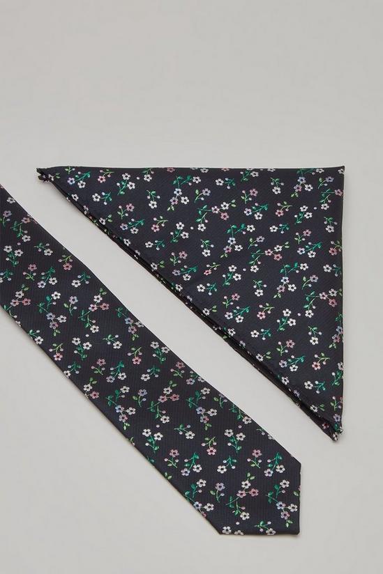Burton Dark Based Ditsy Floral Tie And Pocket Square Set 3