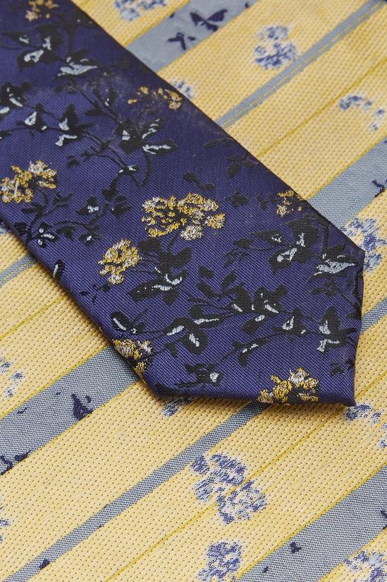 Burton Blue And Yellow Ditsy Floral Tie And Pocket Square Set 3