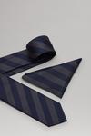Burton Navy And Grey Wide Stripe Tie And Pocket Square Set thumbnail 2