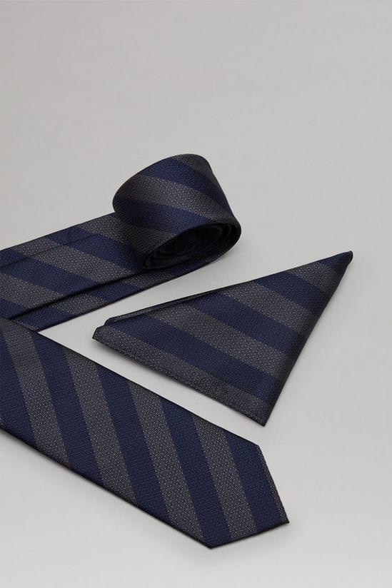 Burton Navy And Grey Wide Stripe Tie And Pocket Square Set 2