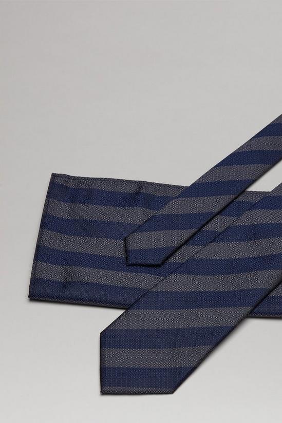 Burton Navy And Grey Wide Stripe Tie And Pocket Square Set 3