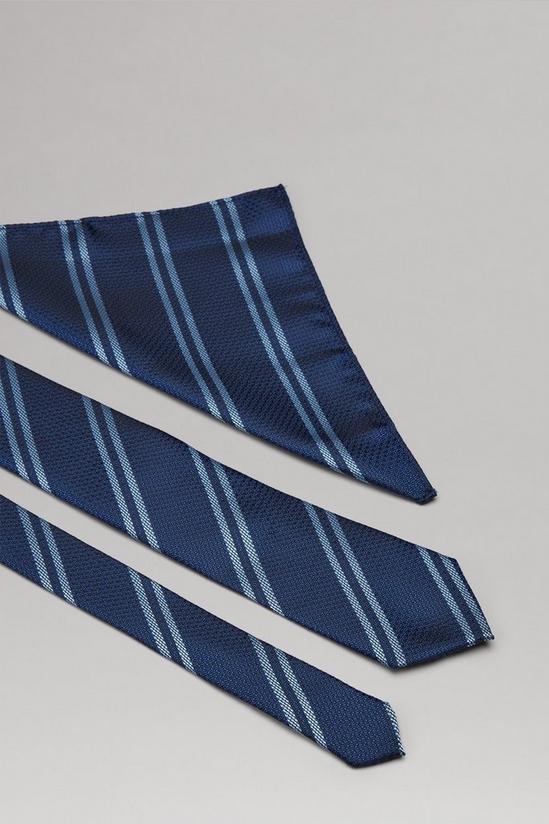 Burton Navy Textured Wide Stripe Tie And Pocket Square Set 1