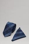 Burton Navy Textured Wide Stripe Tie And Pocket Square Set thumbnail 2