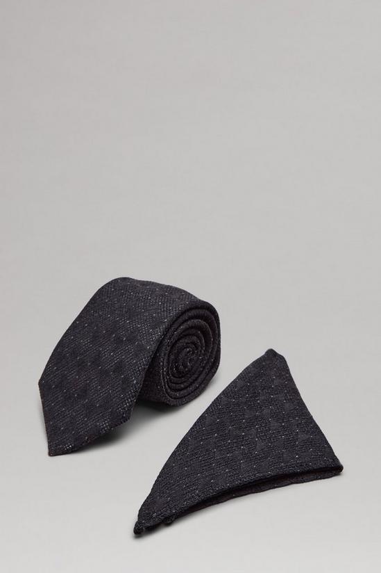 Burton Black Patterned Wide Tie And Pocket Square Set 1