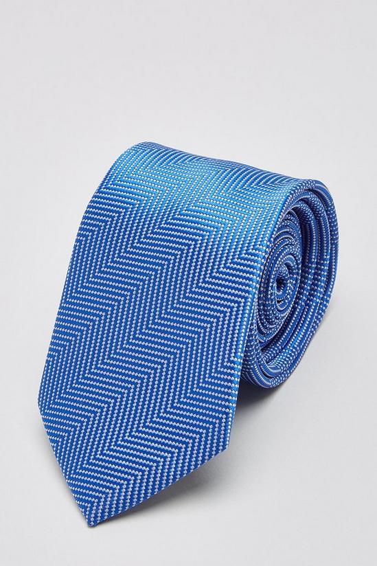 Burton Blue Herringbone Jacquard Wide Tie 1