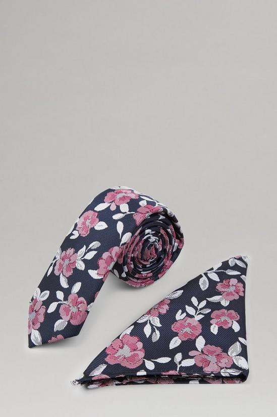 Burton Navy And Pink Rose Tie And Pocket Square Set 1