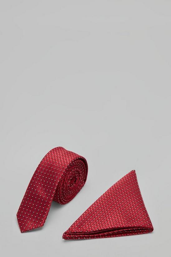 Burton Red Mini Spot Skinny Tie And Pocket Square Set 1
