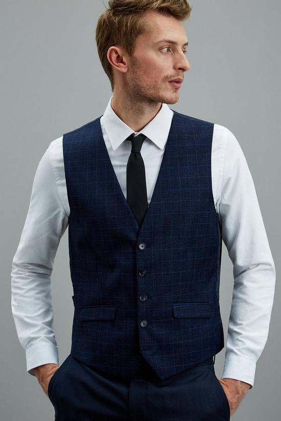 Burton Slim Blue Scratchy Check Suit Waistcoat 1