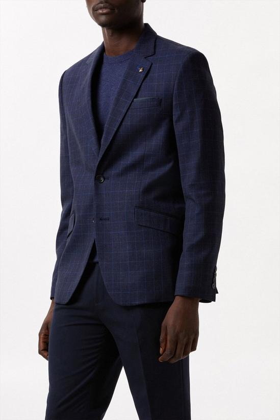 Burton Slim Fit Blue Check Suit Jacket 1