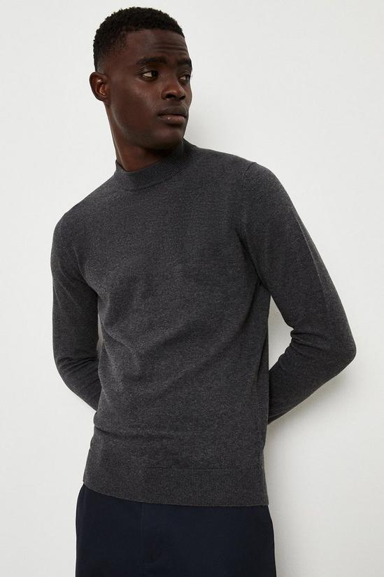 Burton Cotton Rich Charcoal Knitted Turtle Neck Jumper 1