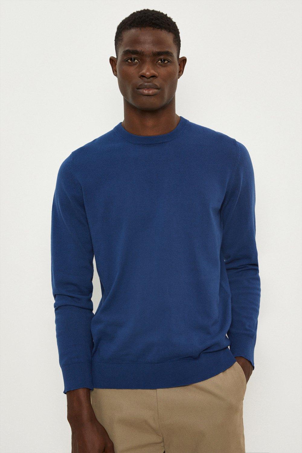 Jumpers & Cardigans | Cotton Rich Royal Blue Knitted Crew Neck Jumper ...