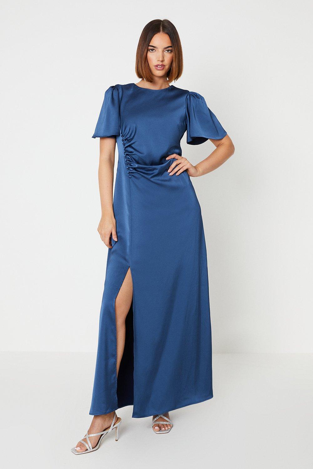 Dresses | Satin Ruched Side Split Maxi Bridesmaids Dress | Oasis