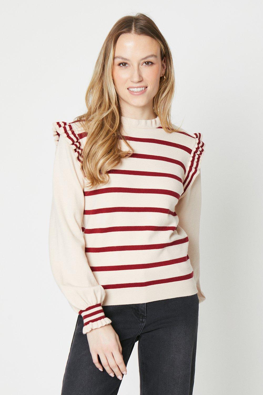 Jumpers & Cardigans | Frill Detail Striped Jumper | Oasis