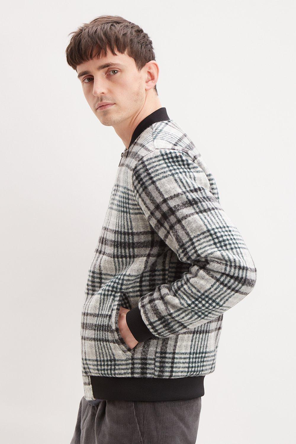 Grey check bomber jacket sales