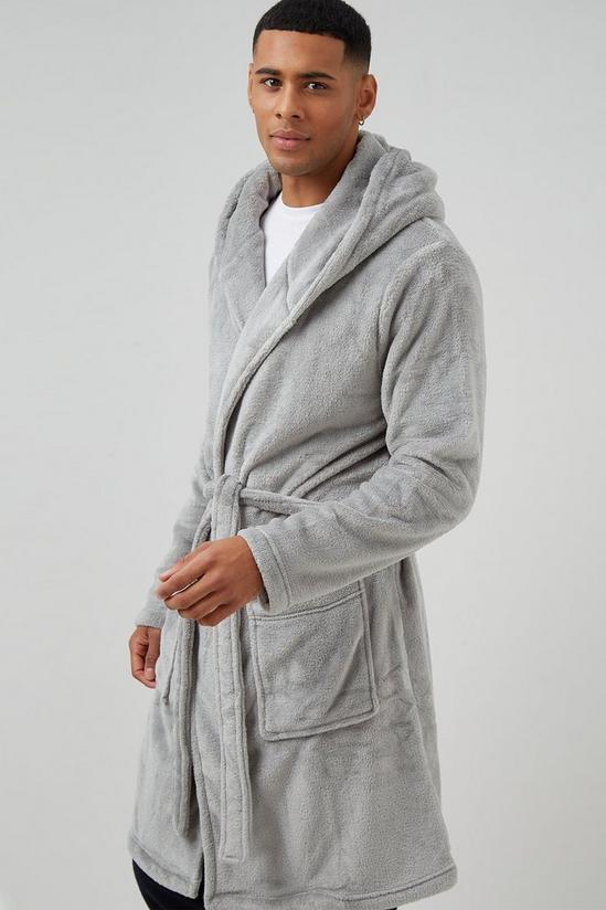 Burton Hooded Long Length Dressing Gown Grey 1