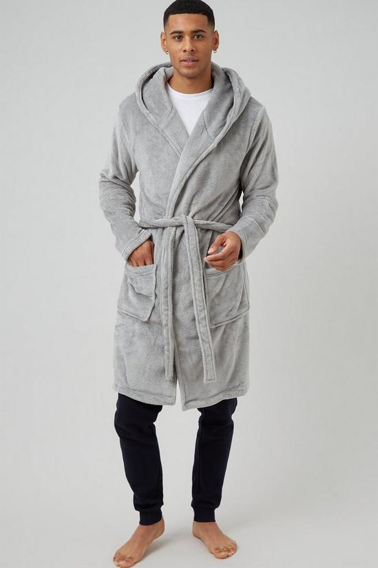 Burton Hooded Long Length Dressing Gown Grey 2