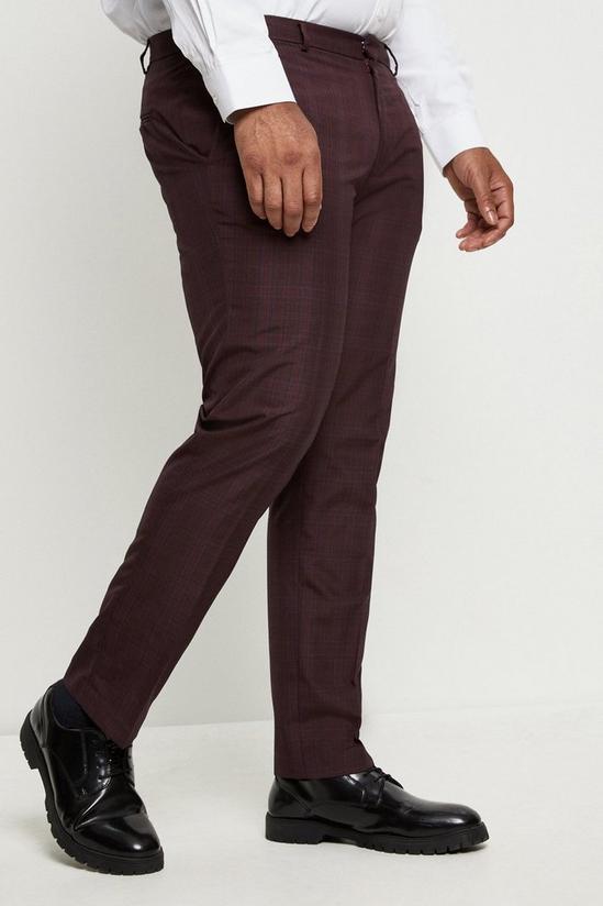 Burton Plus Slim Fit Burgundy Check Smart Trousers 1