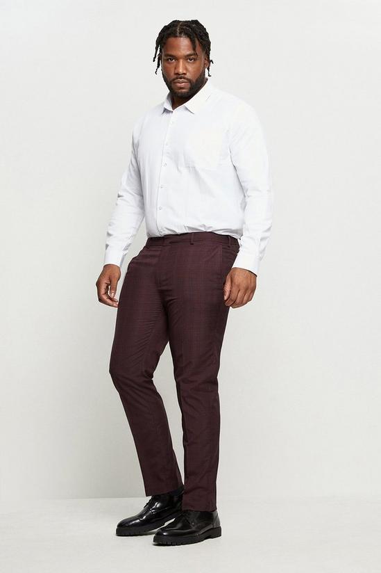 Burton Plus Slim Fit Burgundy Check Smart Trousers 2