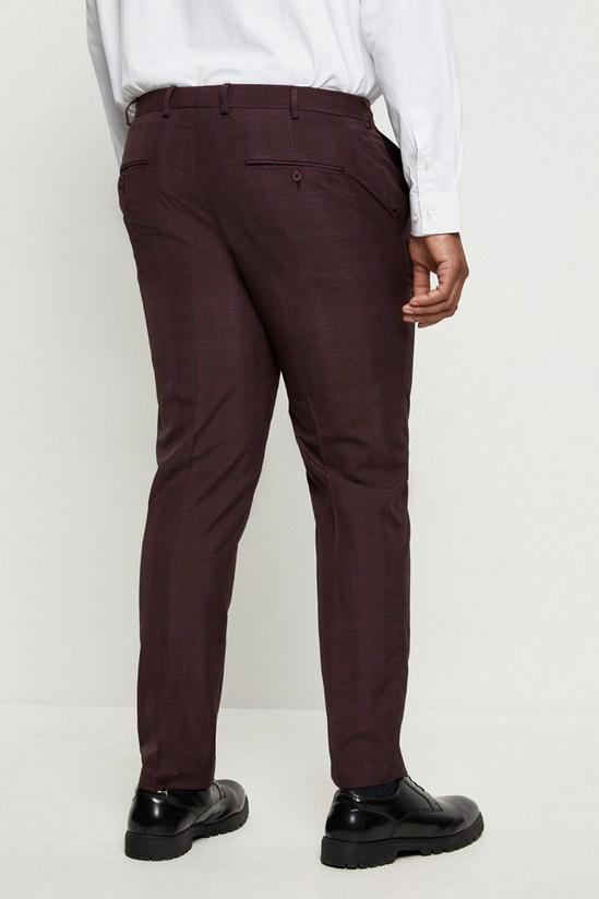 Burton Plus Slim Fit Burgundy Check Smart Trousers 3