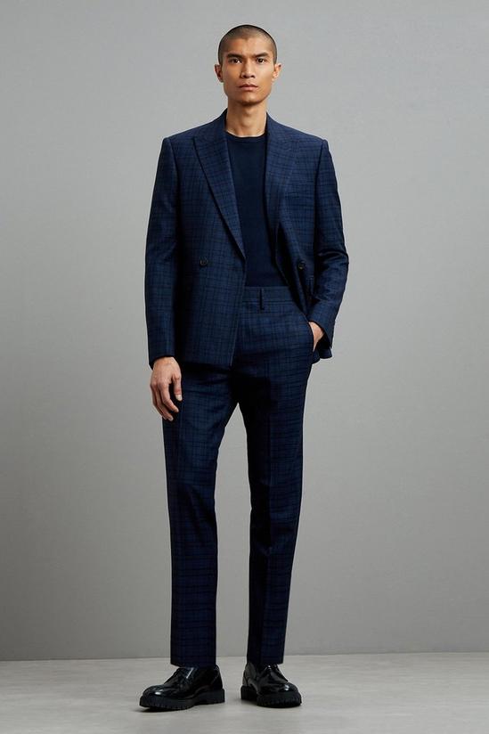 Burton Tapered Fit Navy Multi Check Suit Trousers 2