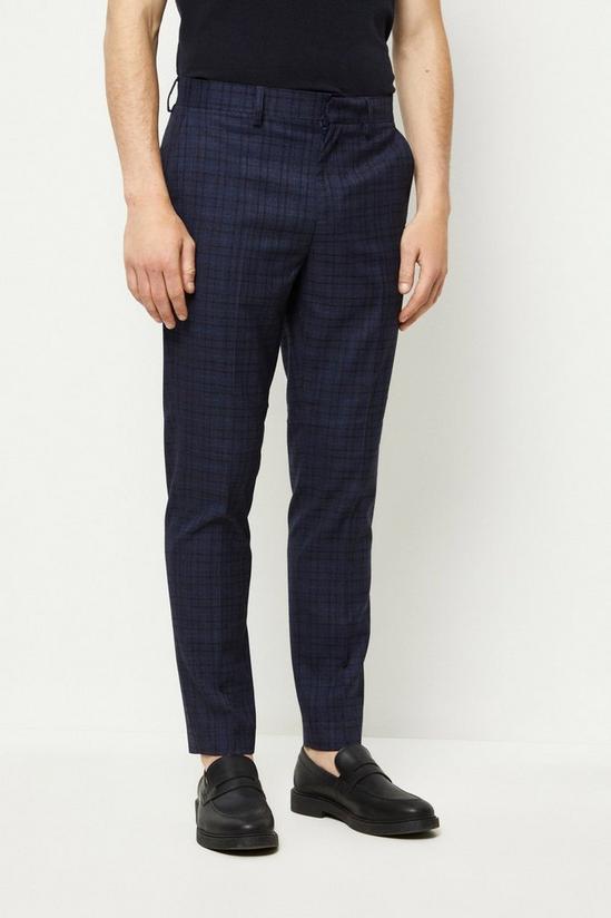Burton Slim Fit Navy Multi Check Suit Trousers 1