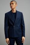 Burton Skinny Fit Navy Multi Check Double Breasted Suit Jacket thumbnail 2