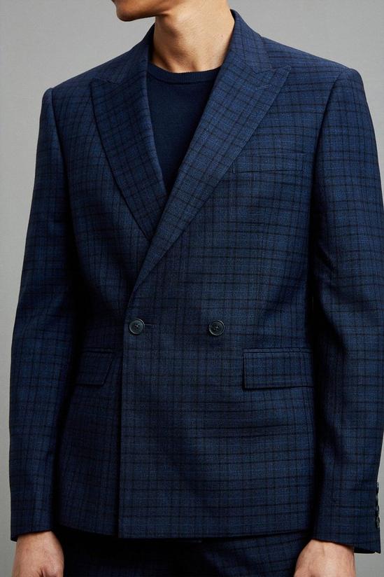 Burton Skinny Fit Navy Multi Check Double Breasted Suit Jacket 4