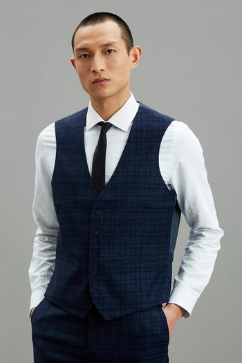 Related Product Slim Fit Navy Multi Check Waistcoat