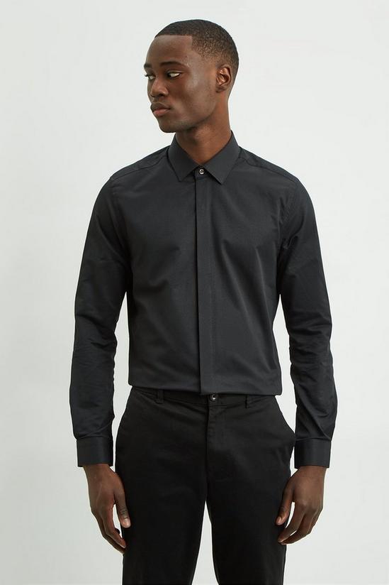 Burton Slim Fit Long Sleeve Concealed Placket Contrast Button Shirt 1