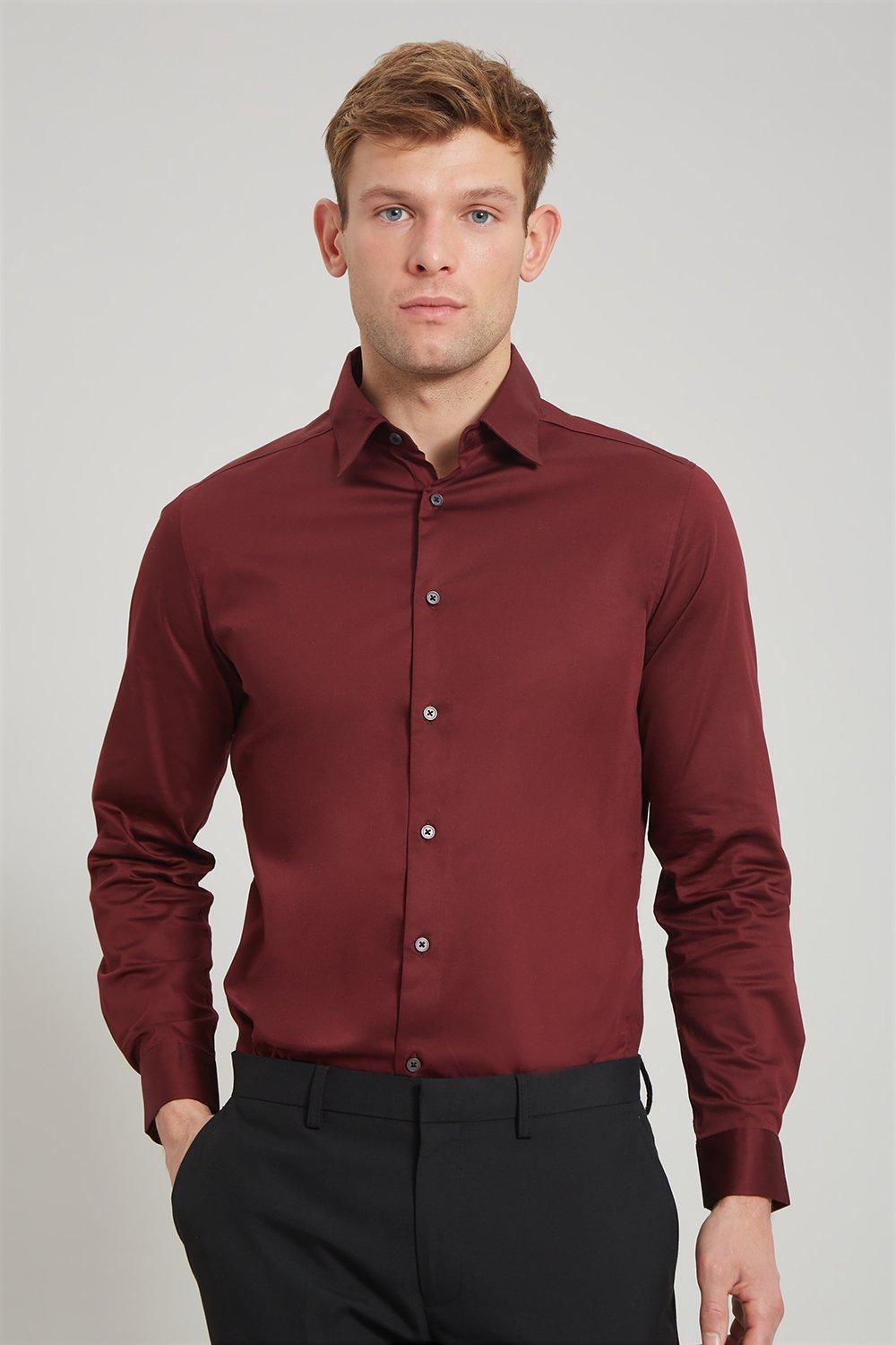 Shirts | Slim Burgundy Satin Shirt | Burton