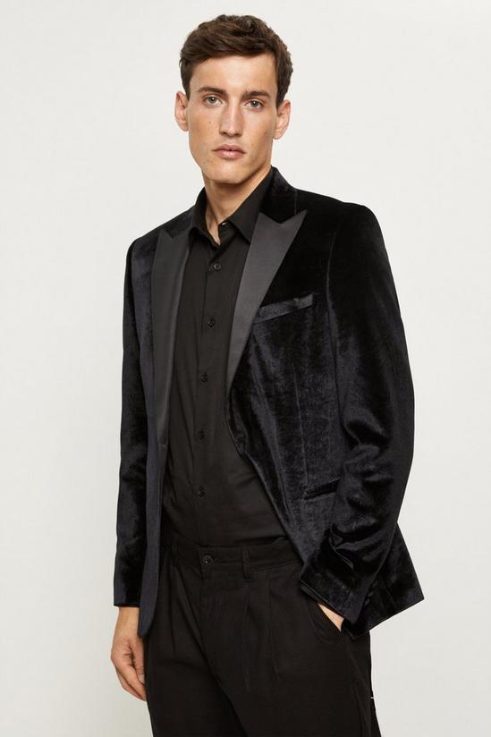 Burton Slim Fit Black Velvet Suit Jacket 2