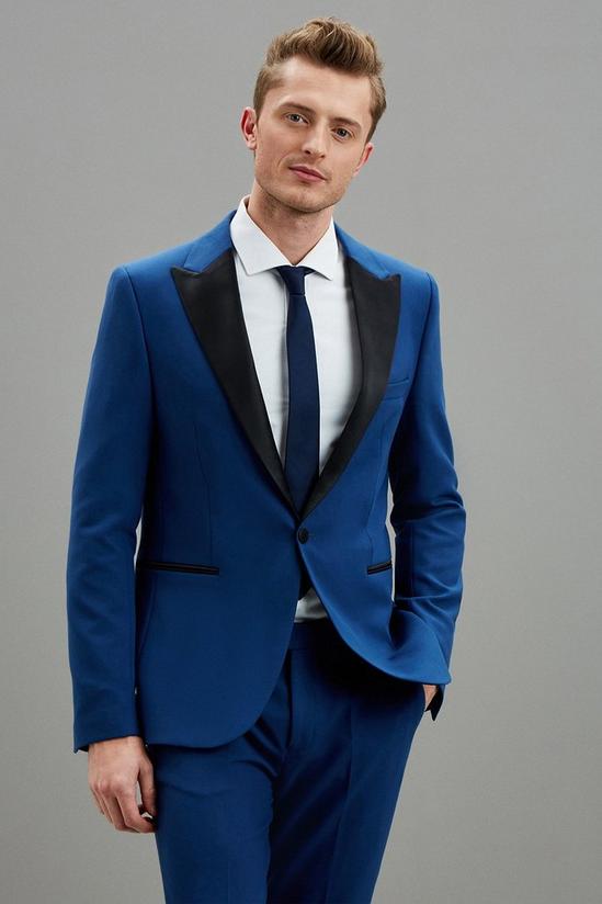 Burton Skinny Fit Blue Tuxedo Suit Jacket 2