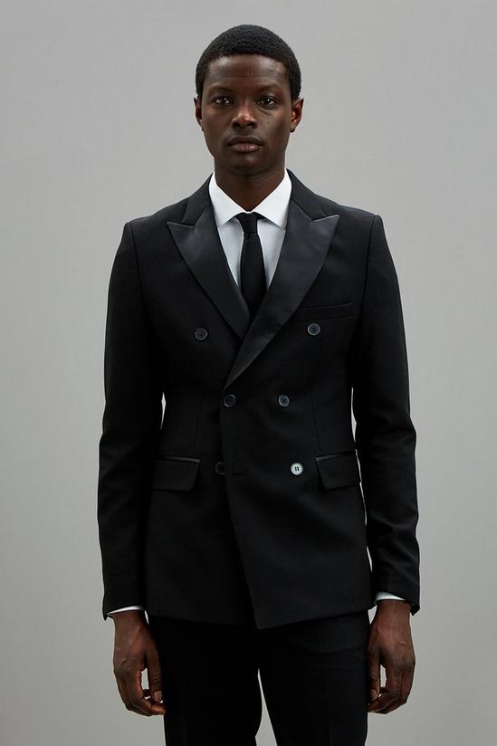 Burton Skinny Fit Black Double Breasted Tuxedo Jacket 1