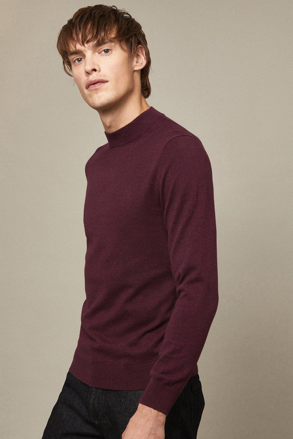 Jumpers & Cardigans | Cotton Rich Burgundy Knitted Turtle Neck Jumper ...