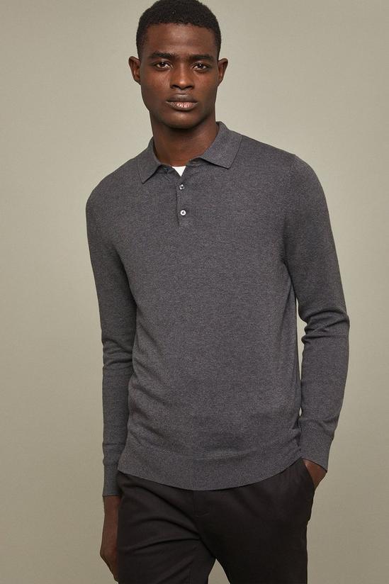 Burton Cotton Rich Charcoal Long Sleeve Polo Shirt 1