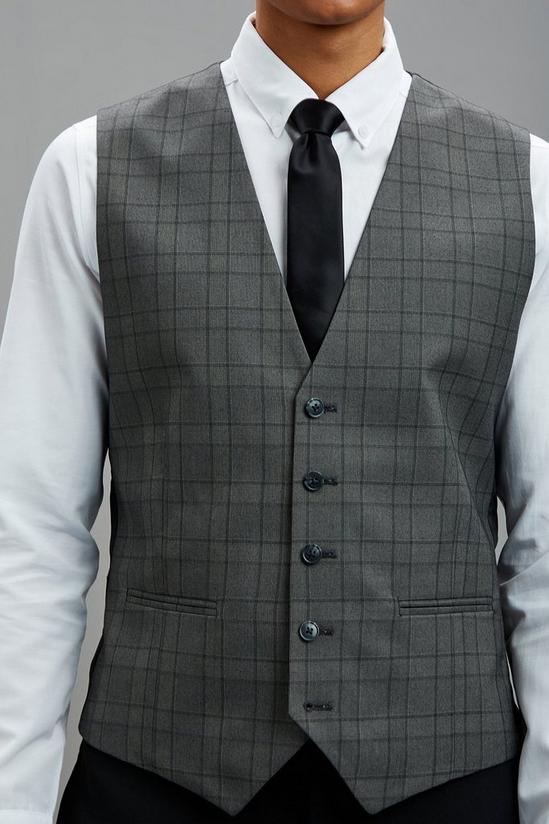 Burton Tailored Fit Grey Pow Check Waistcoat 6