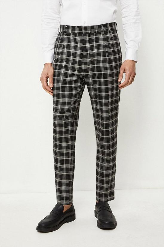 Burton Slim Fit Black Check Pleated Suit Trousers 1