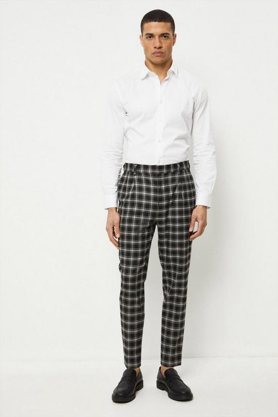Burton Slim Fit Black Check Pleated Suit Trousers 2