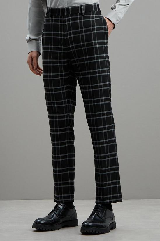 Burton Slim Fit Black Check Suit Trousers 1